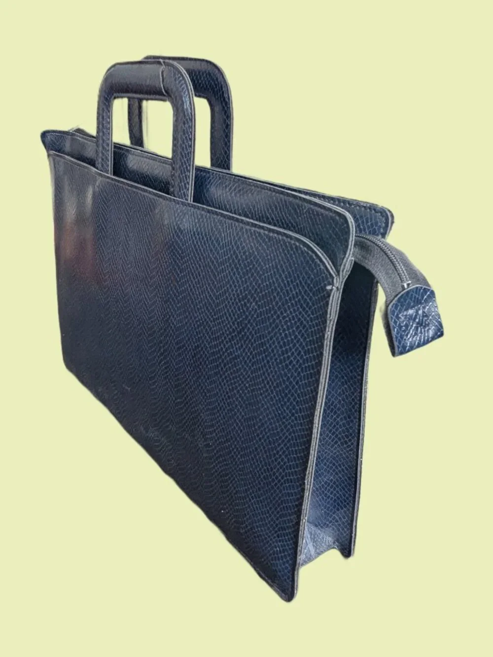 Hazel's Blue Leather Snakeskin embossed Briefcase with retractable handles